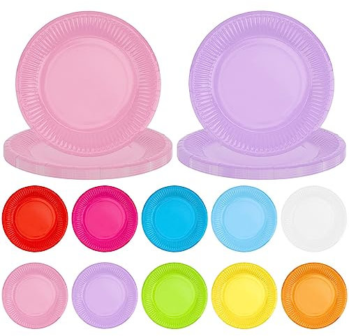 Nswayy 100 Stück Bunte Pappteller, Party Pappteller Rund Teller Papierteller für Kindergeburtstag Hochzeit Feste(10 Farbe)