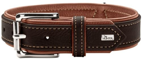HUNTER Hundehalsband Canadian UP, Farbe: schwarz/Cognac, weiches, geschmeidiges Leder, klassisch, fellschonend, nachhaltig, Made in Germany, Größe: 60