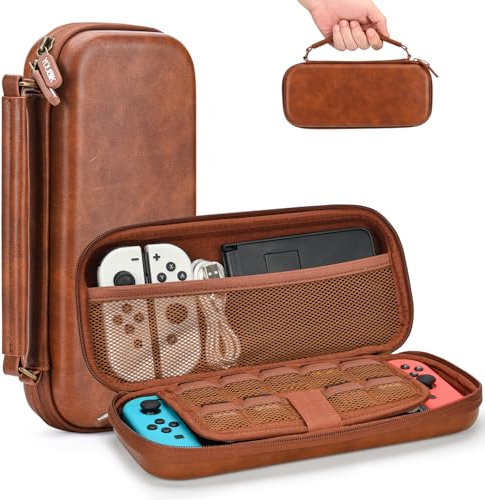 Younik Switch Tasche für NS Switch/Switch OLED, PU Leder Switch Hülle mit 9 Spielkassetten, tragbare Switch Tragetasche für Switch Konsole und Zubehör