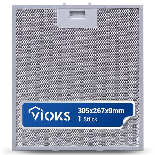 VIOKS Filter Dunstabzugshaube 305 x 267 x 9 mm Ersatz für AEG 405525042/9 Elica GRI0009219A KIT0010805 - Fettfilter Dunstаbzugshaube Metall/Metallfilter Dunstаbzugshaube Whirlpool Elica AEG Juno