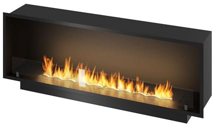 Chimenea de bioetanol empotrable – Chimenea de acero inoxidable, Slim Inside Black (150 cm)