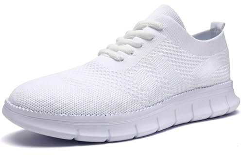 GHFKKB Turnschuhe Herren Atmungsaktive Sportschuhe Sommer Schuhe Laufschuhe Leichte Sneakers für Jogging Tennis Fitnessstudio Bequeme Hallenschuhe Freizeit Schnürhalbschuhe Weiß 41