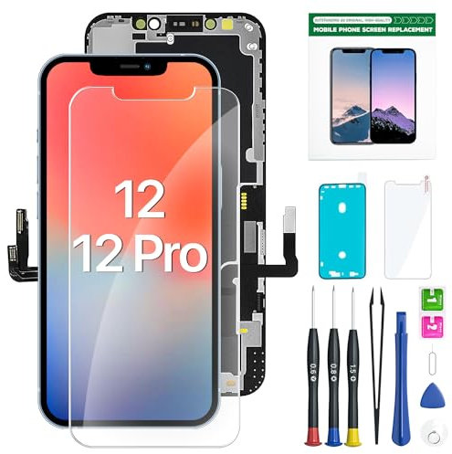 Hoonyer for iPhone 12/12 Pro Screen Replacement Kit, 6.1” LCD Display Touch Screen Full HD Digitizer, Easy Installation with Repair Tools & Tempered Screen Protector (for iphone 12)