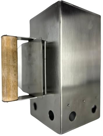 Vulcaninox | ciminiera accendi barbecue in acciaio inox | accendi fuoco per carbone | starter BBQ | accendi brace con manico in legno (Small)