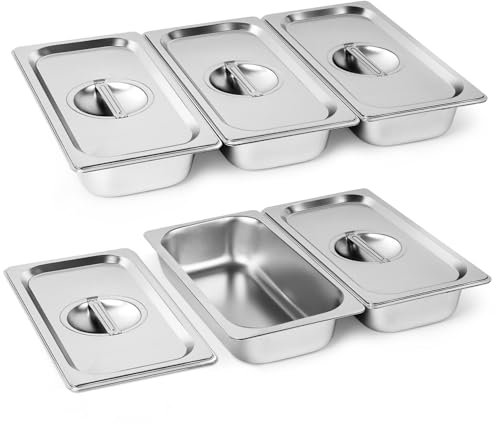 Cokaca Panierschalen Set 5-teilig mit Deckel aus Edelstahl GN 1/3 Behälter 32,5 x 17,5 x 6,5 cm - Rechteckige Metall Gastro Behälter - ideal für Schnitzel, Fleisch, Fisch