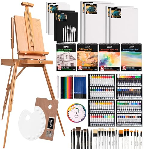 DJAR 169-teiliges Kunstmalerei-Set mit französischer Staffelei, All-in-One-Künstler-Malset für Anfänger, Profis, Acryl, Aquarell, Öl und Skizzen-Set
