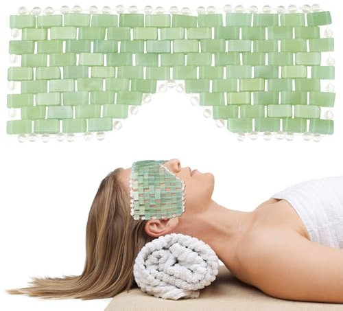 Masque pour les yeux en jade pour le visage – Masque de sommeil pour soulager les maux de tête, masque rafraîchissant pour le visage avec 100 % jade véritable pour thérapie par le chaud et le froid