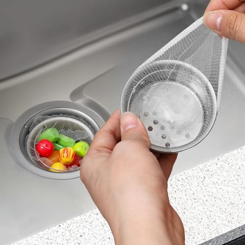 200 PCS Kitchen Sink Strainer Net Disposable Mesh Sink Strainer Bags Kitchen Sinks Filter Net Disposable Drain Nets Anti Clogging Elastic Mesh Trash Bag for Most Sizes
