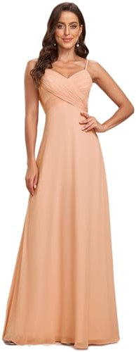 Ever-Pretty Abito Cerimonia Donna Donna Lungo Scollo a V Senza Maniche Linea ad A Chiffon Senza Schienale Pesca 40