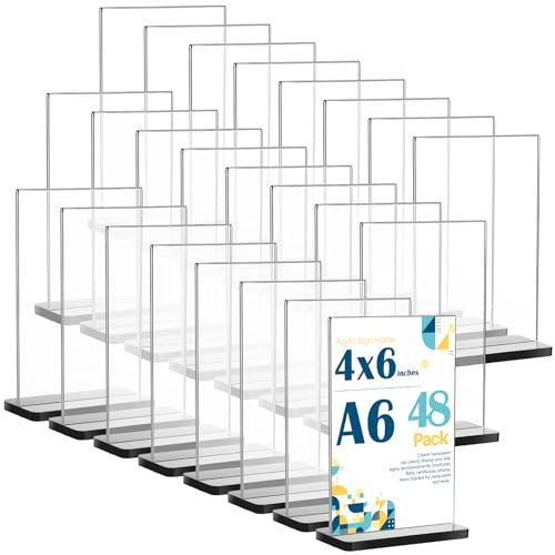Namalu 48 Stück Tischaufsteller A6 Aufsteller Tischständer 10 x 15 cm Acrylaufsteller A6 Acryl Display Ständer Werbeaufsteller Preisschilder Transparent für Prospekte Werbung Menükarte Fotorahmen