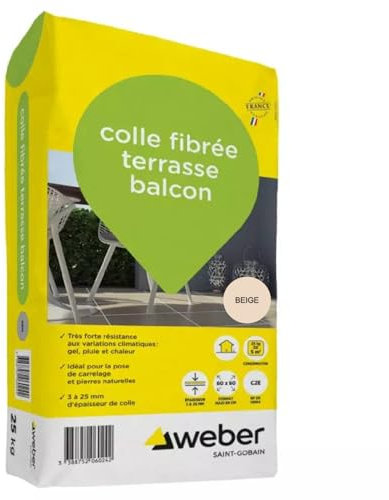 Weber Colle fibrée pour terrasses et balcons beige 25 kg pour carrelages et pierres naturelles