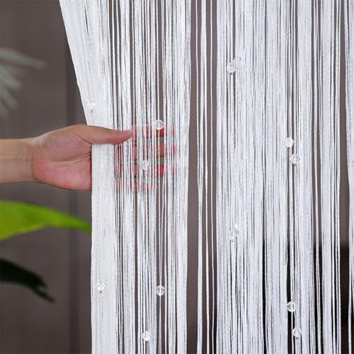 AQCQDQ Türvorhang Perlen, Fransenvorhang, 100 x 200 cm Perlenvorhang für Türen, Polyester, Fliegenvorhang für Raumteiler, Fenster, Flur, Eingang, Wandschrank (Weiß)
