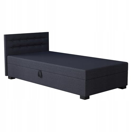 TAPCZANY24 - Boxspringbett Olaf 120x200 cm mit Schaumstoff Matratze | Bett mit Matratze, Polsterbett mit Bettkasten, Gepolstertes Einzel Bett, Schlafsofa - Graphit
