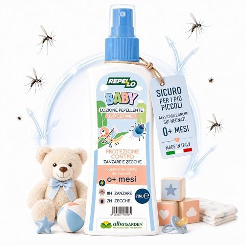 Albagarden – Lozione Antizanzare e Anti Zecche per Neonati e Bambini - Protezione Fino a 8 Ore Contro Zanzare e 7 Contro Zecche – Repellente Cutaneo Delicato per Pelle Sensibile