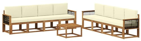 vidaXL Outdoor-Sofagarnitur mit Kissen 7 pcs Natur und Creme, Moderner Garten-Sofaset, stilvolle Sitzgelegenheit, Akazie Holz Möbel, bequemer Lounge, wetterfest