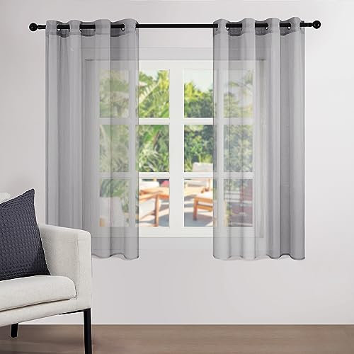 Topfinel Kurze Vorhänge Graue Gardinen Transparent Moderne und Elegante Gardine Kurz Fenster 160 cm Hoch Fertiggardinen mit Ösen Fenstergardinen 140 cm Breit Vorhang Outdoor Curtains Window
