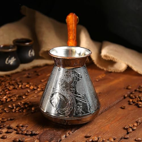 Cafetière en cuivre turc grec arabe gravé sur cuisinière Cezve Ibrik Briki avec poignée en bois 708,7 g