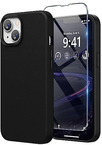 SURPHY Hülle für iPhone 14 Leder Hülle mit Displayschutzfolie, Kunstleder Handyhülle iPhone 14 Case 6,1 Zoll, iPhone 14 Hülle Dünne Protective Schutzhülle (mit Mikrofaserfutter) (Schwarz)