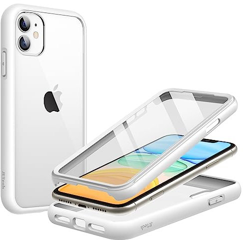 JETech Hülle für iPhone 11 6,1 Zoll mit Eingebautem Schutzfolie Anti-Kratzer, 360 Grad Displayschutz Ganzkörper Robuste Handyhülle Transparente Rückseite (Weiß)