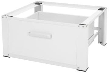 ML-Design Waschmaschinen Untergestell mit Schublade 63x54cm Stahl Weiß bis 150kg, Waschmaschinen-Unterschrank, Stabiler Waschmaschinensockel, H=31,5cm Podest Erhöhung Unterbau für Trockner/Kühlschrank