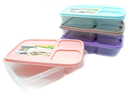 PARENCE.- Lunch Box à 3 Compartiments avec Couvercle/Adapté Micro ondes, Lave Vaisselle - Boîte à Repas en Plastique - 1,2L /21 * 14,5cm - Lunchbox, boite bento Couleur aléatoire