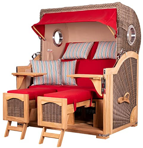 bene living Strandkorb-Set Ammersee 2,5-Sitzer Teak - PE grau - Modell 585 - Liftersystem