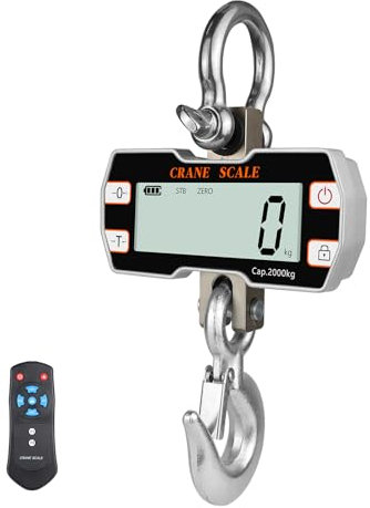 Hyindoor Kranwaage 2T 2000kg Elektronische Digitale Hängewaage Heavy Duty Crane Scale Industrie Kranwaage mit Großem LCD Bildschirm und Fernbedienung