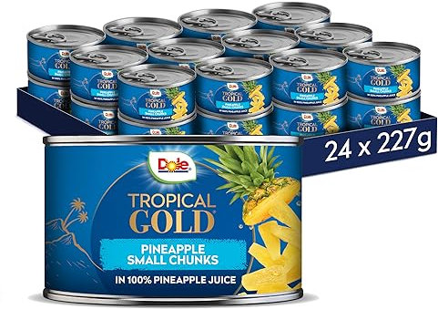 Dole Tropical Gold Tinned Pineapple Small Chunks 24 x 227g Fresh Fruit Chunks, Healthy Snack, No Added Sugar, Perfect for Breakfast & Dessert or Adding to Recipes, Made with Real Pineapple