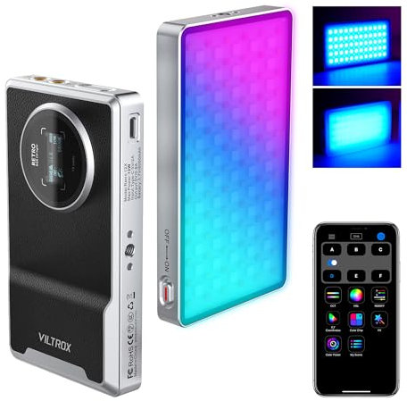 VILTROX Retro 12X RGB-Kameralicht, 360° Vollfarb-RGB-LED-Videolicht mit App-Steuerung/CRI 95+/26 Szenenmodi/2500K-8500K/22Wh wiederaufladbares tragbares Fotografie-Beleuchtungspanel für Tiktok