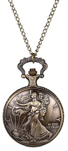 Silverora Taschenuhr Vintage Herrenuhren Freiheitsstatue: Herren Analoge Quarz Uhr mit Kette Retro Antike Liberty Relief Dekoration Ketteuhr Geschenke für Männer Vater Bruder