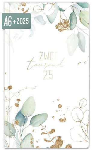 Häfft® Monatskalender 2025 A6+ Slim Blattgold 1 Monat auf 2 Seiten, Monatsplaner klein, Taschenkalender mit Jahres- & Ferienübersicht - nachhaltig & klimafreundlich