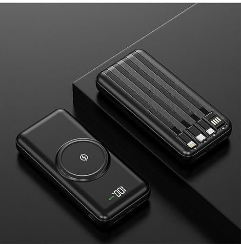 Stock Lider-Power Bank con Inalámbrica 12000 Mah, Bateria Externa con Cables Integrados, USB C Cargador Portatil con 3 Salidas, Compatible con iPhone, Samsung, Huawei, Smartphones, Tableta (Negro)