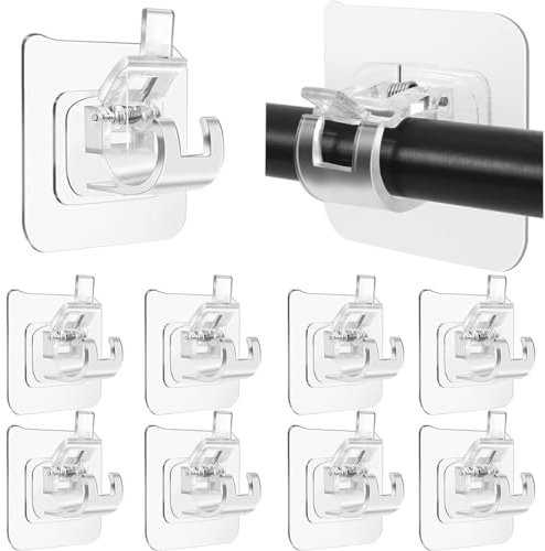 8 Pièces Support Tringle Rideaux sans Percage, Supports de Tringle à Rideau Auto-adhésifs,Supports de Tringle Transparent, pour Porte-Serviettes Maison Salle Bain Hôtel
