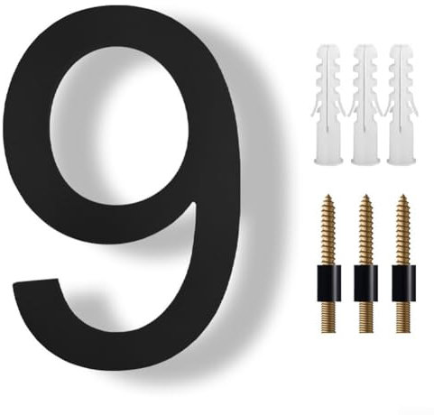 8 Inch Modern House Numbers, Address Numbers For Houses Large Black Exterior Street Metal floating house numbers for outside Floating Mount Or Flush Mount Aluminum Home Door Number(9)