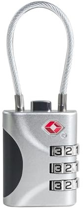 UP Security Cadenas TSA approuvé pour valise, petit cadenas à combinaison avec câble, cadenas TSA pour bagage, casier, salle de sport, armoire, sac, fermeture éclair – cadenas de voyage (Argent)