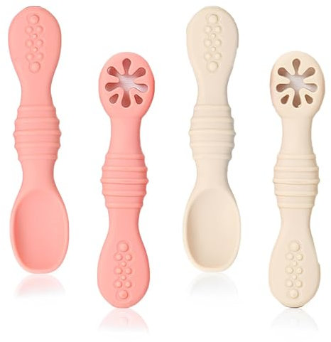 Favson 4er Set Lernlöffel für Baby, Baby Led Weaning, Babylöffel zum selber essen, Babybrei, Beikost, für Säugling Kind Kleinkind ab 4 Monaten, Silikon