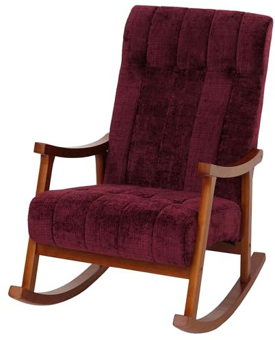 Schaukelstuhl HWC-K10, Relaxsessel, Holz FSC® Stoff/Textil Chenille (465g/m²) - Bordeaux, Gestell Walnuss-Optik