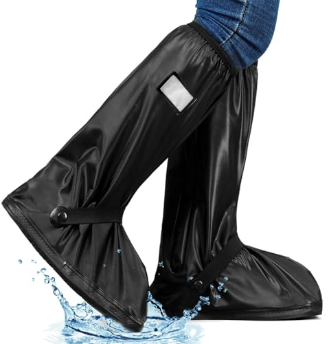 Casenly Zapatos a Prueba De Agua Cubierta, Cubre Zapatos Impermeable Lluvia con Tiras Reflectoras Reutilizables Plegables Cubrezapatos Impermeables con Suela Antideslizante para Hombres Mujeres, XL