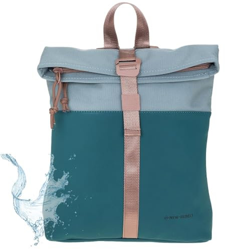 New Rebels Rucksack Damen Tasche Fashion klein Damenrucksack Mini Handtasche Plane wasserabweisend New York Backham small 51.1331 + Schlüsseletui bagboom (Ferron Petrol/Grau 75)