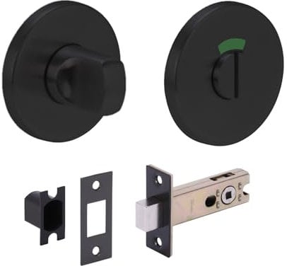 HANDLEZONE® Stainless Steel Bathroom Toilet Door Kit - Turn with Indicator Release - Black Matt Finish - 76mm Bolt with 57mm Backset