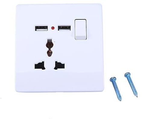 ARTIBETTER 2A Wandsteckdose mit Doppeltem USB Ausgang Ladeanschlüsse Universelle Polige Sockel mit Power Off Schalter Kompatibel mit Handys Tablets Weiß