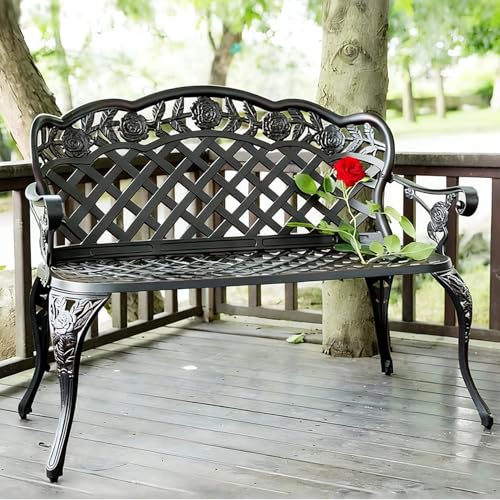 Baodiale Gartenbank, Parkbank aus Metallgitter für den Außenbereich mit Rückenlehne und Armlehnen, Stabiler Metallrahmen für Terrasse, Garten, Veranda und Eingangsbereich