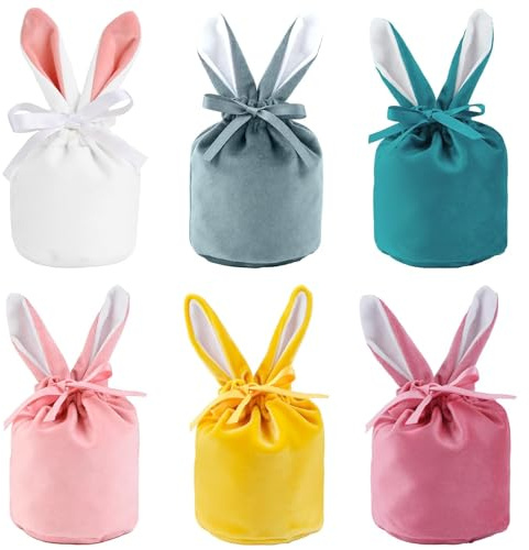 Aitsite 6 Stück Osterhasen Taschen mit Ohren, Osternester zum Befüllen,Osterbeutel Stoff, Osterkörbchen zum Befüllen, Samt Säckchen für Kinder Sammeln von Ostereiern Süßigkeiten Ostergeschenke