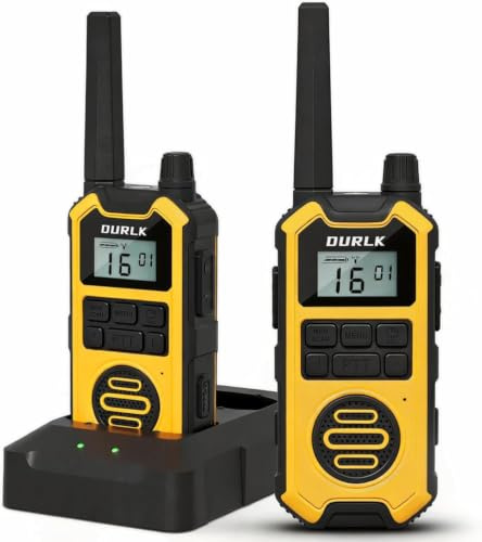 DURLK Walkie Talkie Erwachsene 2er Set,2500mAh Wiederaufladbar, Funkgeräte Lizenzfrei Mit Ladestation Und USB-C,IP67 Wasser Und Staubgeschützt,VOX,Doppel-Ptt,LED-Taschenlampe Für Baustelle & Outdoor