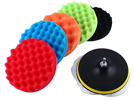 Esponja de Pulidora de Coche Yosoo 7pcs 6 inch Pulidoras para Coche Kit Pulido de Faros Pulido Encerado Pulidor Pad Kit Compuesto para el Coche Auto + Drill Adaptador M14 + Funda Lana de Pulidora
