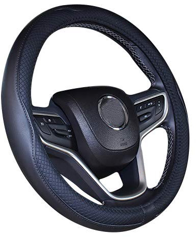 Istn Mikrofaser Leder Auto Lenkradbezug 15 Zoll (Schwarz)