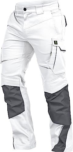 Leibwächter Flex-line Arbeitshose Herren – weiß/grau – Gr. 42 – Bequeme Workwear mit Elastan (Spandex) – 60°C waschbar & trocknergeeignet – erhöhte Reißfestigkeit – für verschiedenste Berufe