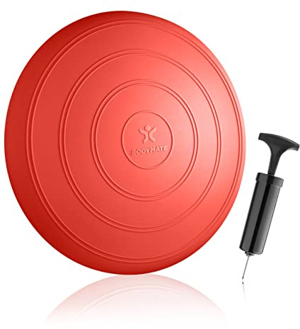 BODYMATE Ballsitzkissen COMFORT inkl. Pumpe PEPPER-RED 33cm Durchmesser - Balance-Kissen, Sitzballkissen, Luftkissen, Balance Pad - Core-, Fitness-, Reha-, Koordinations- und Rückentraining