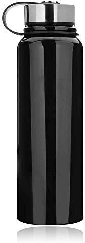 YYW Botella de agua térmica de 1,5 L, acero inoxidable, para deportes con tapa a prueba de fugas, reutilizable de metal (negro, 1500 ml, 330 x 95 mm)