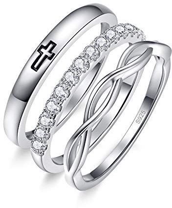 BONLAVIE Frauen 3PCS 925 Sterling Silber Stacking Hochzeit Bands Ringe Frauen CZ Criss Cross Ring Verlobungsring Set Größe 59(18.8)